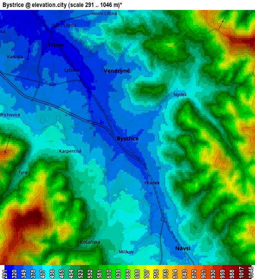 Zoom OUT 2x Bystřice, Czech Republic elevation map