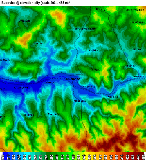 Zoom OUT 2x Bučovice, Czech Republic elevation map