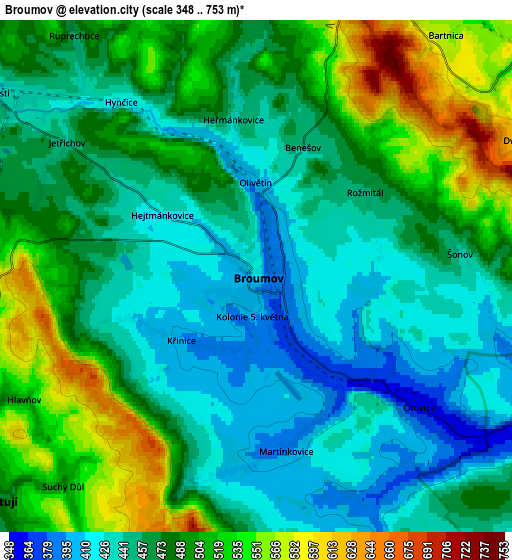 Zoom OUT 2x Broumov, Czech Republic elevation map