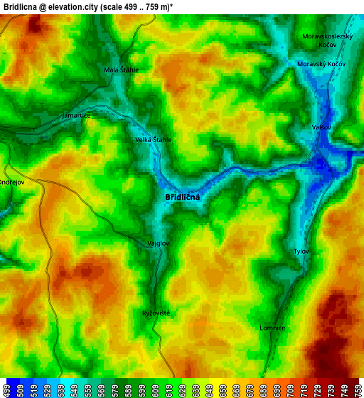 Zoom OUT 2x Břidličná, Czech Republic elevation map