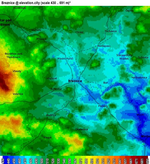 Zoom OUT 2x Březnice, Czech Republic elevation map