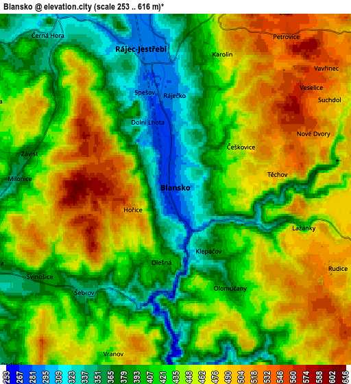 Zoom OUT 2x Blansko, Czech Republic elevation map