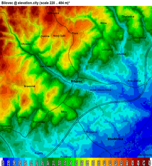 Zoom OUT 2x Bílovec, Czech Republic elevation map