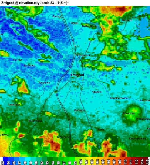 Zoom OUT 2x Żmigród, Poland elevation map