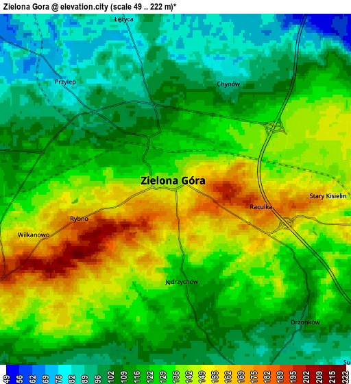 Zoom OUT 2x Zielona Góra, Poland elevation map