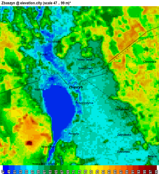 Zoom OUT 2x Zbąszyń, Poland elevation map