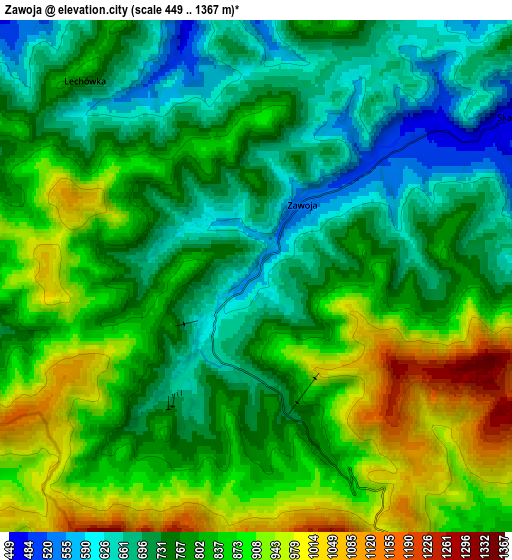 Zoom OUT 2x Zawoja, Poland elevation map