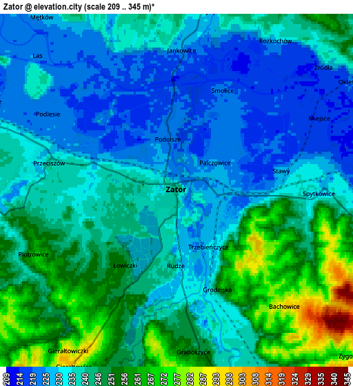 Zoom OUT 2x Zator, Poland elevation map