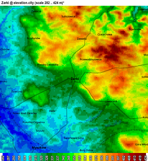 Zoom OUT 2x Żarki, Poland elevation map