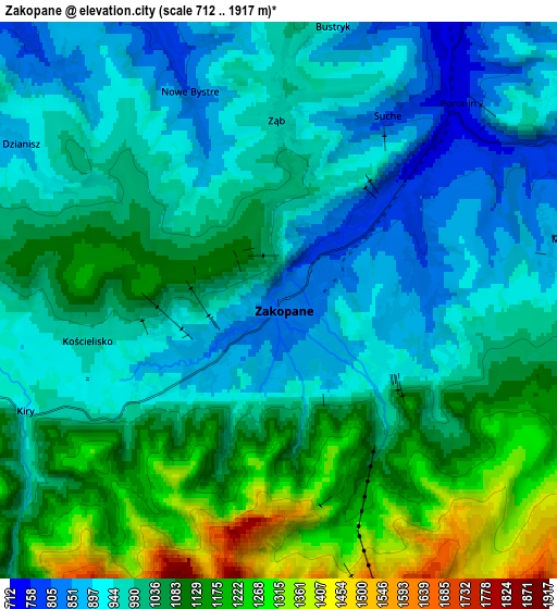 Zoom OUT 2x Zakopane, Poland elevation map