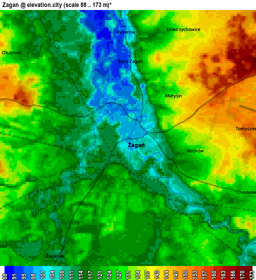 Zoom OUT 2x Żagań, Poland elevation map
