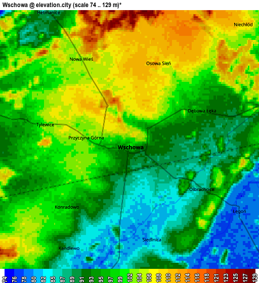 Zoom OUT 2x Wschowa, Poland elevation map