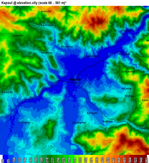 Zoom OUT 2x Kepsut, Turkey elevation map
