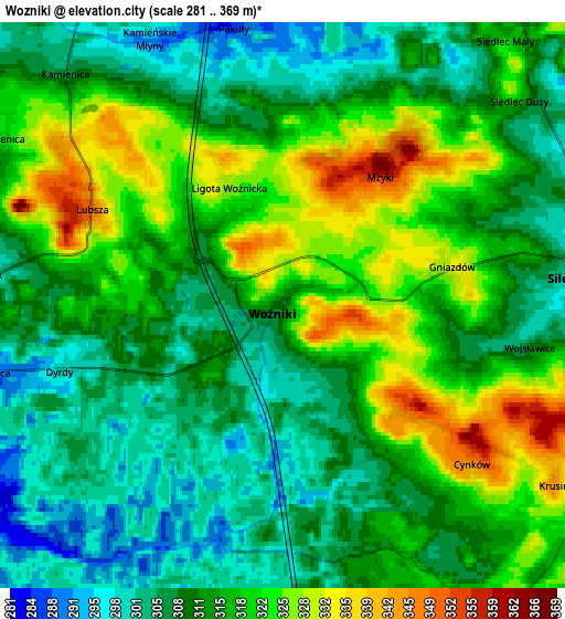 Zoom OUT 2x Wożniki, Poland elevation map