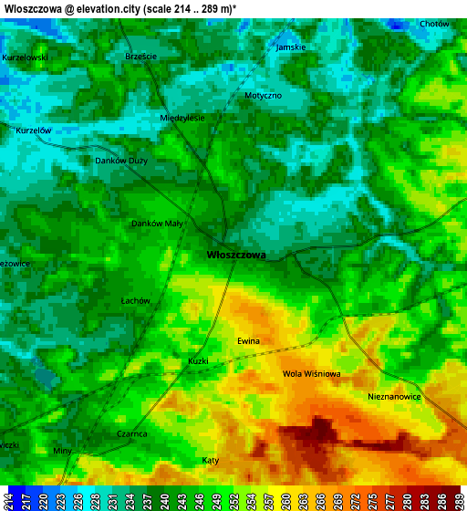 Zoom OUT 2x Włoszczowa, Poland elevation map