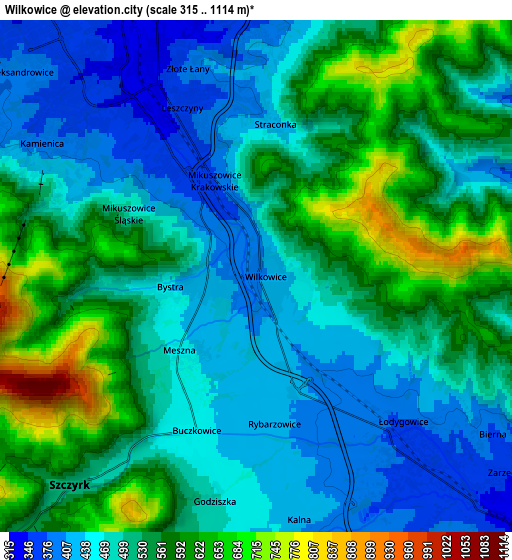 Zoom OUT 2x Wilkowice, Poland elevation map