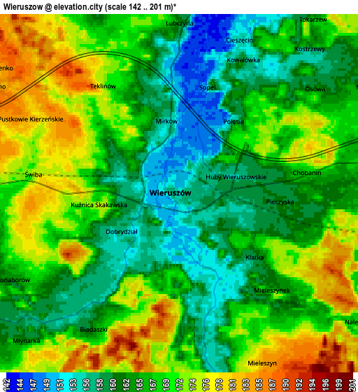 Zoom OUT 2x Wieruszów, Poland elevation map