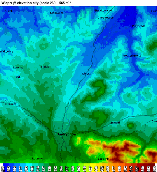 Zoom OUT 2x Wieprz, Poland elevation map