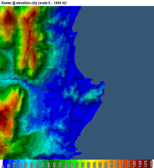 Zoom OUT 2x Kemer, Turkey elevation map