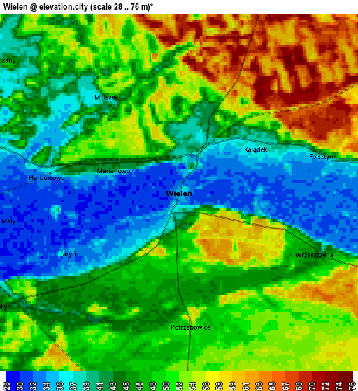 Zoom OUT 2x Wieleń, Poland elevation map