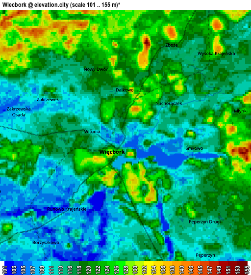 Zoom OUT 2x Więcbork, Poland elevation map