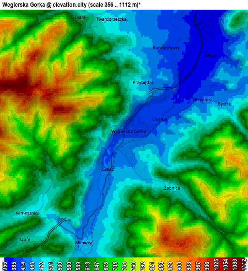 Zoom OUT 2x Węgierska Górka, Poland elevation map