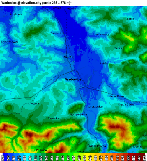 Zoom OUT 2x Wadowice, Poland elevation map