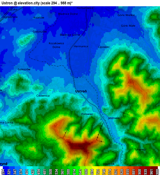 Zoom OUT 2x Ustroń, Poland elevation map