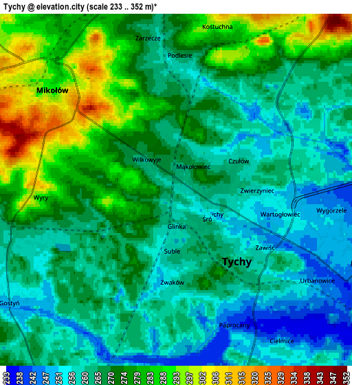 Zoom OUT 2x Tychy, Poland elevation map