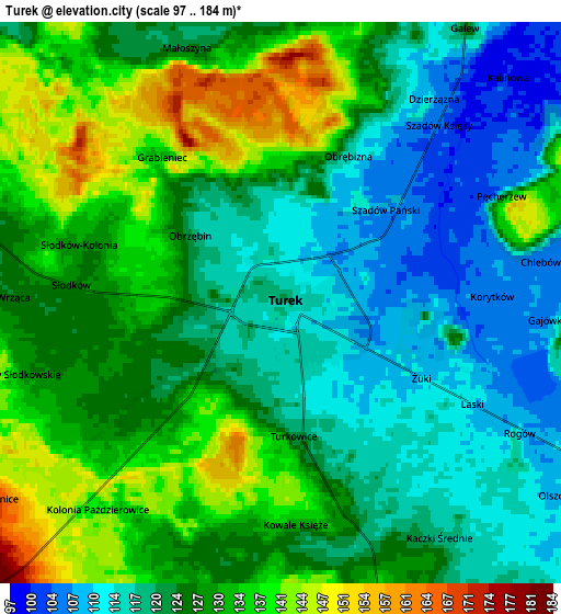 Zoom OUT 2x Turek, Poland elevation map