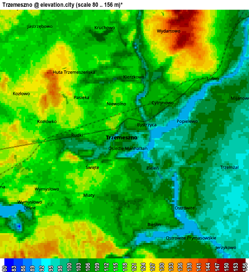 Zoom OUT 2x Trzemeszno, Poland elevation map