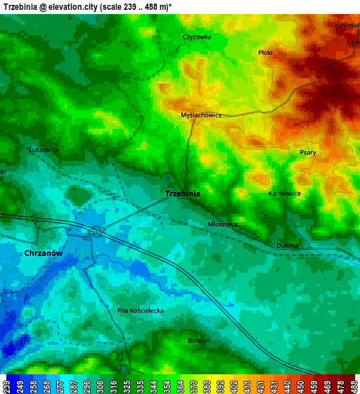 Zoom OUT 2x Trzebinia, Poland elevation map