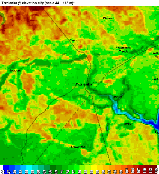 Zoom OUT 2x Trzcianka, Poland elevation map