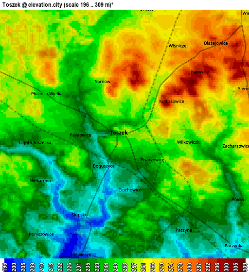 Zoom OUT 2x Toszek, Poland elevation map