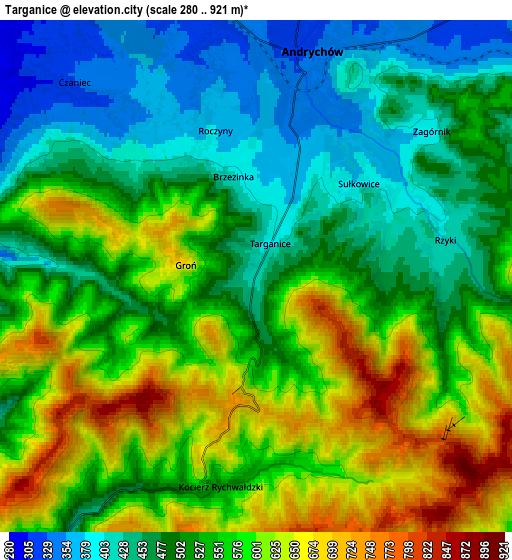 Zoom OUT 2x Targanice, Poland elevation map