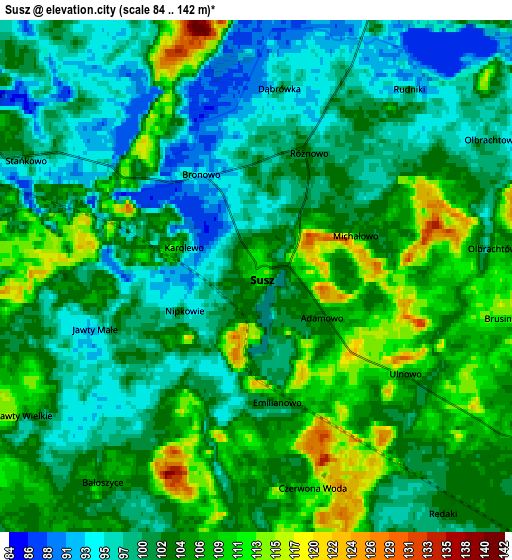 Zoom OUT 2x Susz, Poland elevation map