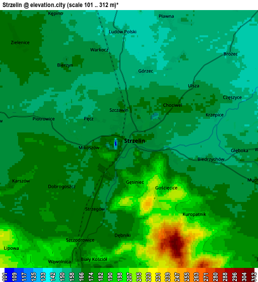 Zoom OUT 2x Strzelin, Poland elevation map