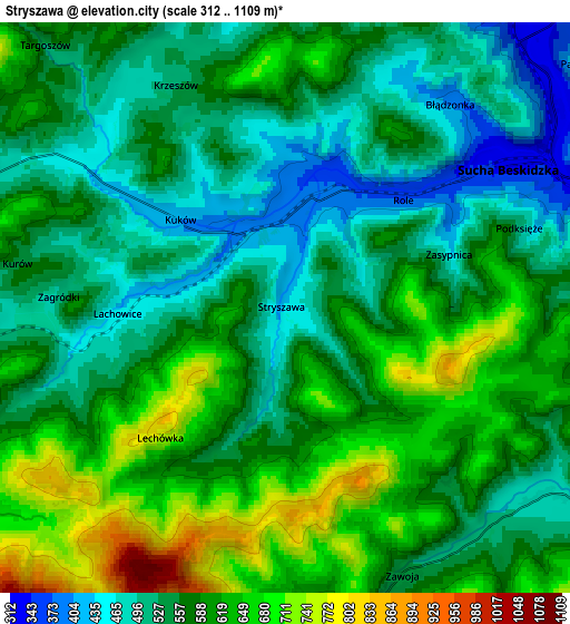 Zoom OUT 2x Stryszawa, Poland elevation map