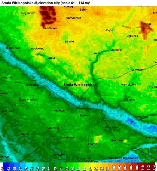 Zoom OUT 2x Środa Wielkopolska, Poland elevation map