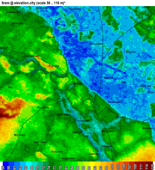 Zoom OUT 2x Śrem, Poland elevation map