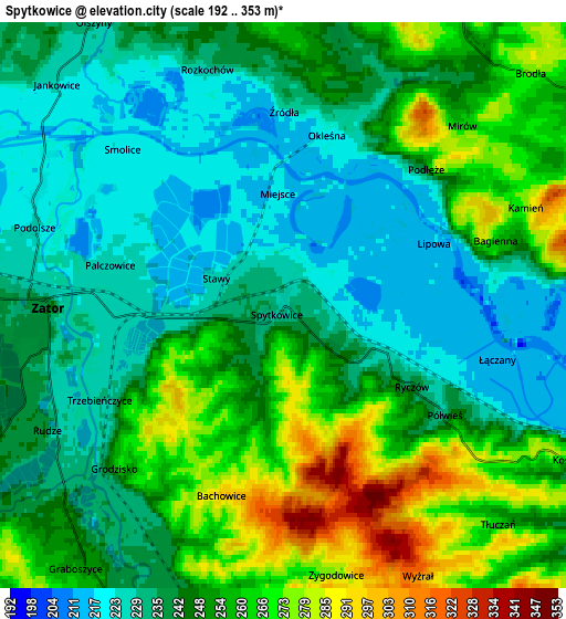 Zoom OUT 2x Spytkowice, Poland elevation map