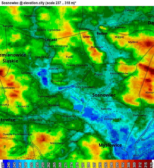 Zoom OUT 2x Sosnowiec, Poland elevation map