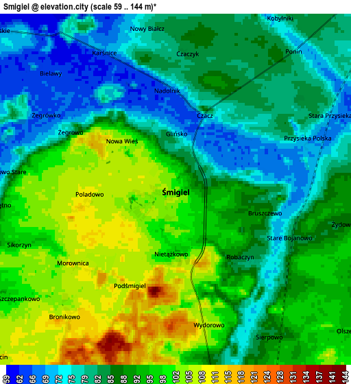 Zoom OUT 2x Śmigiel, Poland elevation map