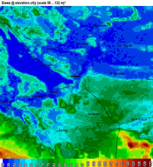 Zoom OUT 2x Sława, Poland elevation map