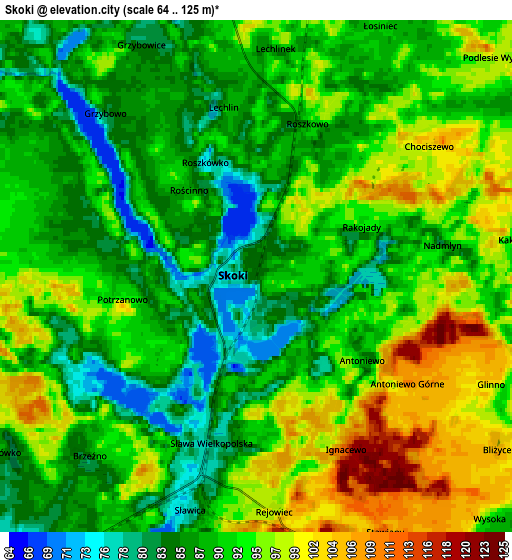 Zoom OUT 2x Skoki, Poland elevation map