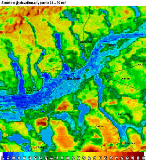 Zoom OUT 2x Sieraków, Poland elevation map