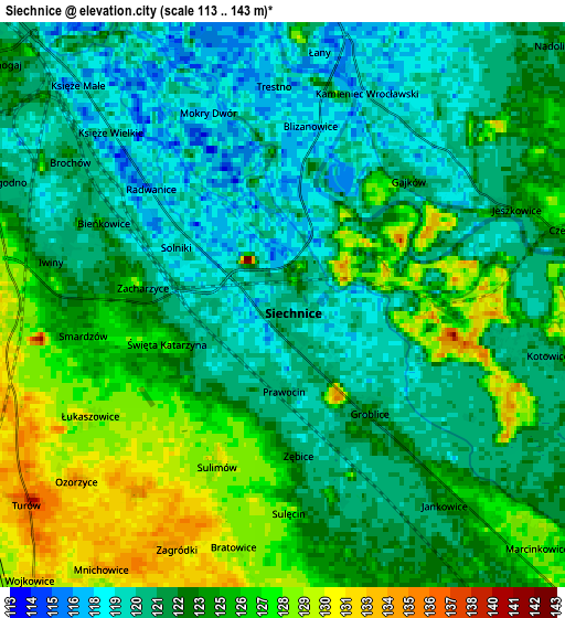 Zoom OUT 2x Siechnice, Poland elevation map