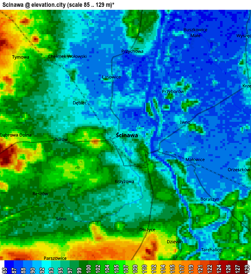 Zoom OUT 2x Ścinawa, Poland elevation map