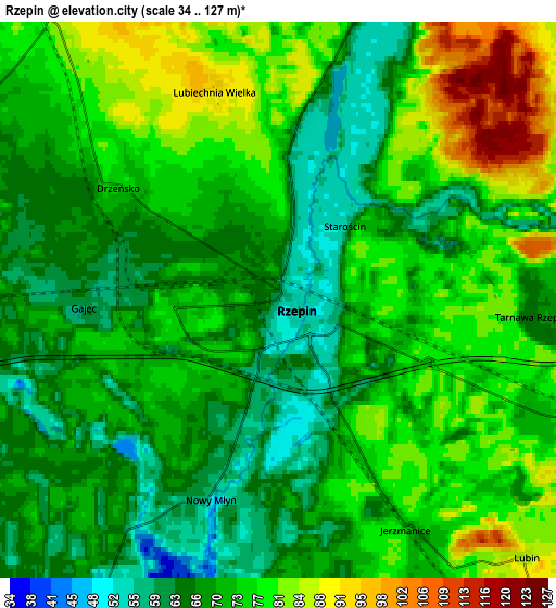 Zoom OUT 2x Rzepin, Poland elevation map