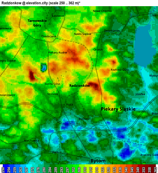 Zoom OUT 2x Radzionków, Poland elevation map